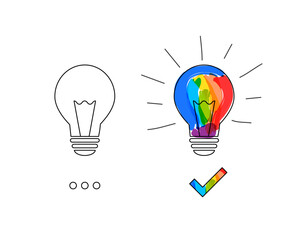 Wall Mural - a blank lightbulb and a colorful light bulb as creative idea and comparison concept. vector illustra