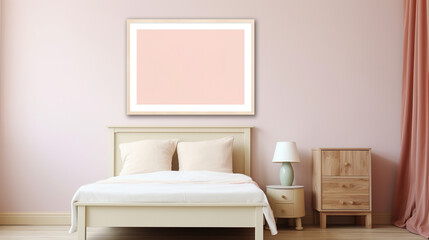 Sticker - Mock up frame in warm colored girl bedroom. generative ai