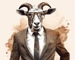 Goat dressed in an elegant modern suit with a nice tie