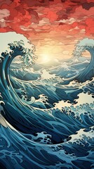 Poster - a large waves in the ocean