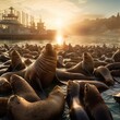 Sea lions at Pier 39 Panorama