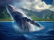 Humpback whale head coming up in deep blue polynesian ocean