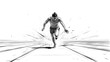 running man in black and white line art illustration