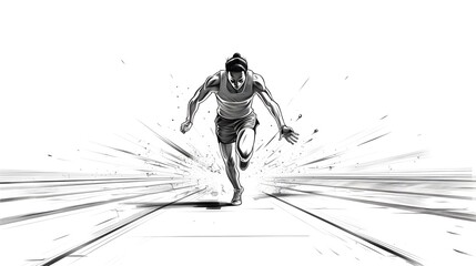 Wall Mural - running man in black and white line art illustration