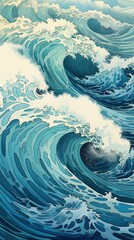 Poster - a large waves of water