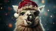 Cute llama in Santa Claus hat. Generative AI