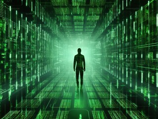 Series mainframe in a futuristic representation of a matrix code