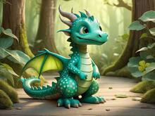 Cute Green Wooden Dragon On. Symbol Of The New Year 2024