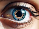 Fototapeta  - Close-up eye the future cataract protection scan contact lens