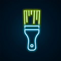 Canvas Print - Glowing neon line Paint brush icon isolated on black background. Colorful outline concept. Vector