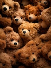 Array Of Stuffed Teddy Bears Piled On Top Of One Another, AI-generated.
