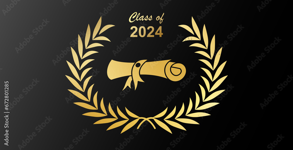 Graduation class of 2024 with graduation cap hat on black silk ...
