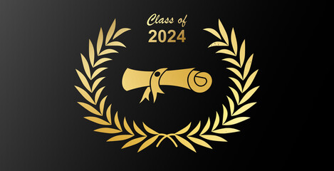 Wall Mural - Graduation class of 2024 with graduation cap hat on black silk background. Vector Illustration EPS10 