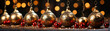 Christmas bells on a festive background with lights and holiday decorations.