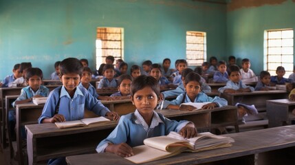 Students learning at classroom, education and school concept