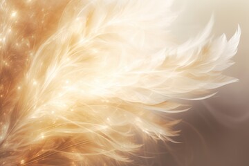 ethereal golden feathers background, glowing light shines through, light and airy design