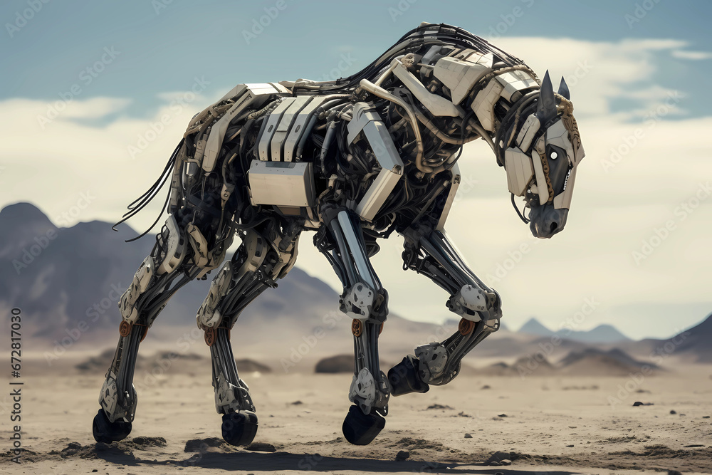 The robotic horse, a marvel of engineering, moves with a graceful and ...