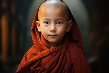 Young Asian boy Buddhist monk