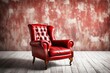 Vintage red leather armchair with wooden legs