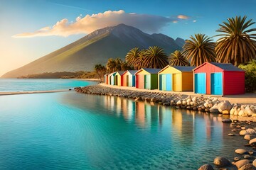 Sticker - beach with trees and umbrellas