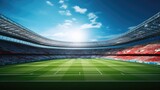 Fototapeta Sport - Football Stadium 3d rendering magnificent soccer stadium with crowded field arena.