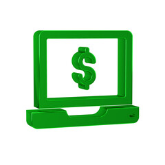 Canvas Print - Green Laptop with dollar icon isolated on transparent background. Sending money around the world, money transfer, online banking, financial transaction.