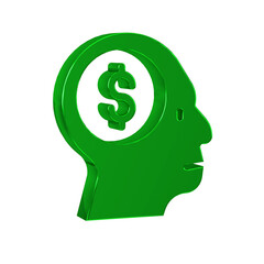 Canvas Print - Green Business man planning mind icon isolated on transparent background. Head with dollar. Idea to earn money. Business investment growth.