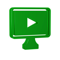 Wall Mural - Green Online play video icon isolated on transparent background. Film strip with play sign.