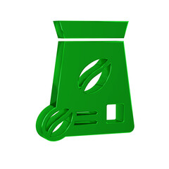 Sticker - Green Bag of coffee beans icon isolated on transparent background.