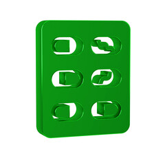 Sticker - Green Pills in blister pack icon isolated on transparent background. Medical drug package for tablet, vitamin, antibiotic, aspirin.