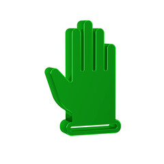 Poster - Green Rubber gloves icon isolated on transparent background. Latex hand protection sign. Housework cleaning equipment symbol.