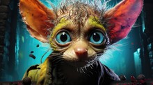  A Close Up Of A Cat With Big Blue Eyes And A Weird Hairdow On It's Head.  Generative Ai