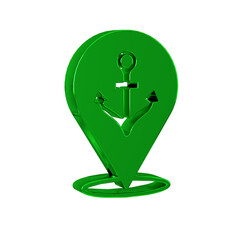 Poster - Green Map pointer with anchor icon isolated on transparent background.