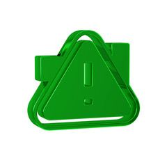 Green Exclamation mark in triangle icon isolated on transparent background. Hazard warning sign, careful, attention, danger warning important.