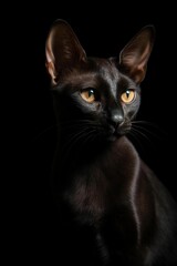 Sticker - a black cat on a dark background, lit by the sun