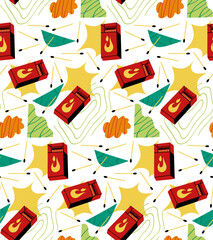 Seamless pattern with a box of matches. Vector fashion background with matches.