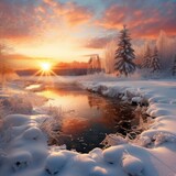 Fototapeta Most - Christmas morning sunrise over a snow-covered landscape