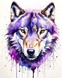 Portrait of a wolf from a splash of watercolor on white background. Generative ai