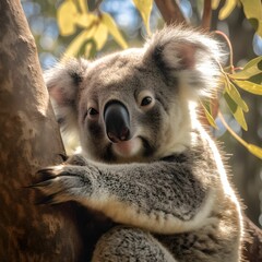 Canvas Print - AI generated illustration of an adorable koala perched in a lush green tree