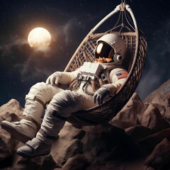 Poster - Astronaut floating in a swing chair in front of a beautiful starry night sky, AI-generated.