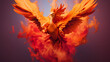 Fenix ​​pops out from an explosion of red and gold colored smoke