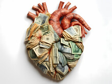 A Human Heart Made Of Banknotes, Minimalism.
