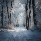 Fototapeta  - Winter Snow Forest, Beautiful Scenery, Generative AI