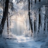 Fototapeta  - Winter Snow Forest, Beautiful Scenery, Generative AI