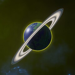 Wall Mural - alien planet with ring, 3D render planet with abstract space background