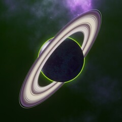 Wall Mural - Ringed alien planet in space, close-up
