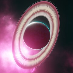 Wall Mural - Ringed alien planet in space, close-up