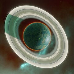Wall Mural - Planet with a system of rings in the background of the deep space nebula. Science fiction.
