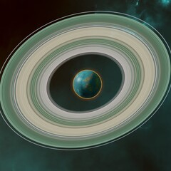 Wall Mural - Ringed alien planet in space, close-up