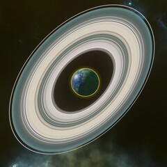 Wall Mural - Planet with a system of rings in the background of the deep space nebula. Science fiction.